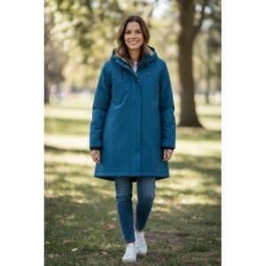 Pendleton Jacket Womens XL Blue Hooded Parka‎ Aztec Lined Rain Coat Southwestern